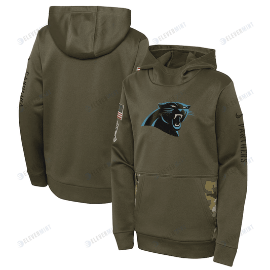 Carolina Panthers Youth 2022 Salute To Service Performance Pullover Hoodie - Olive