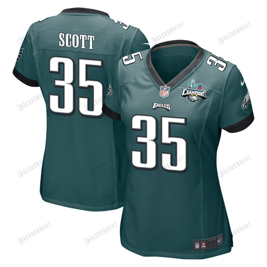 Boston Scott 35 Philadelphia Eagles Super Bowl LVII Champions 2 Stars Women Game Jersey - Midnight Green