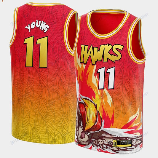 Trae Young 11 NBA Pokemon Atlanta Hawks Red Jersey Cartoon