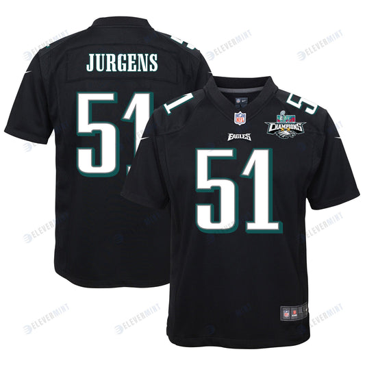 Cam Jurgens 51 Philadelphia Eagles Super Bowl LVII Champions 2 Stars Youth Game Jersey - Black