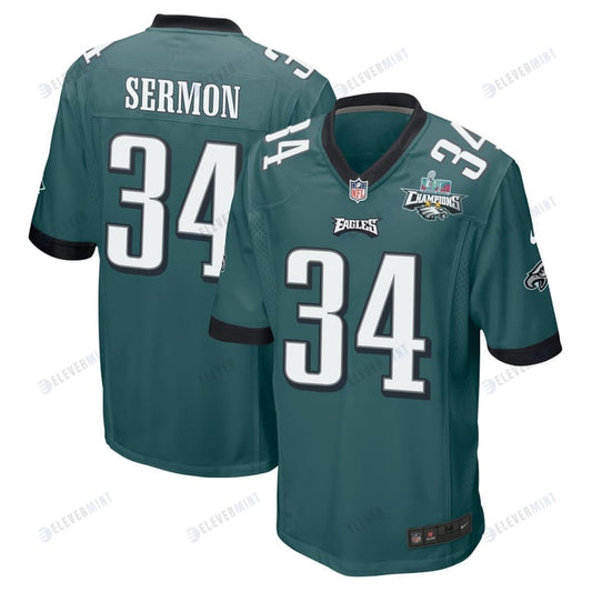 Trey Sermon 34 Philadelphia Eagles Super Bowl LVII Champions 2 Stars Men Game Jersey - Midnight Green